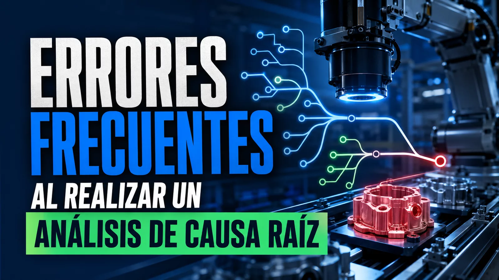 Equipo de inspección industrial analizando una pieza defectuosa y sus posibles causas raíz.